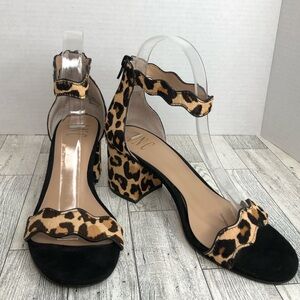 Inc leopard print scallop block heel shoes